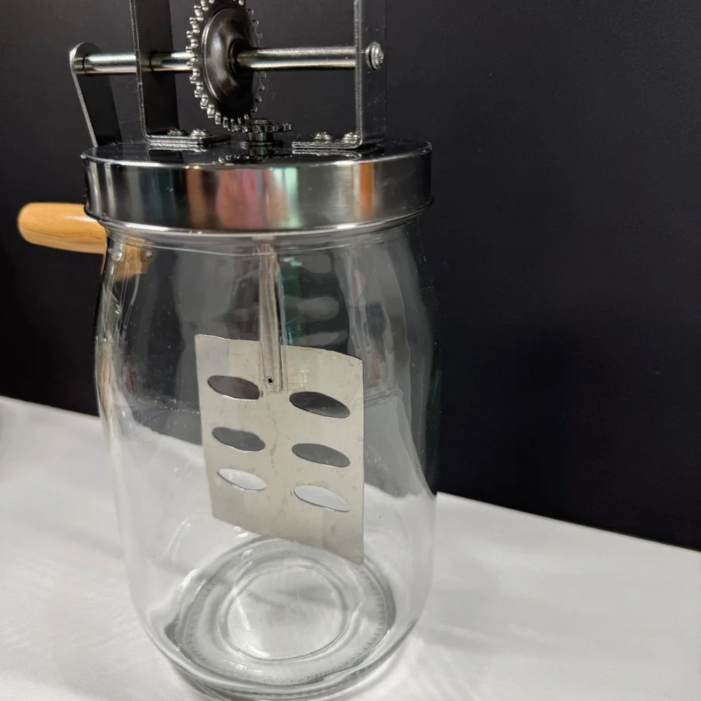 Glass Butter Churn Manual Hand Crank Wood Handle Stainless Steel 4 Cup Kitchen